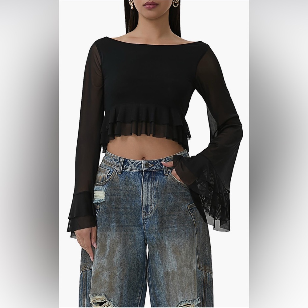 NWT Inaya Layered Bell Sleeve Crop Top by AFRM